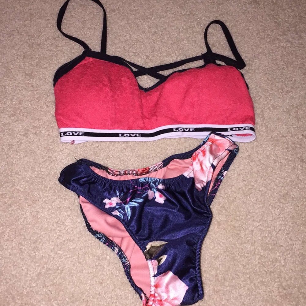 Swim bottoms and a bra